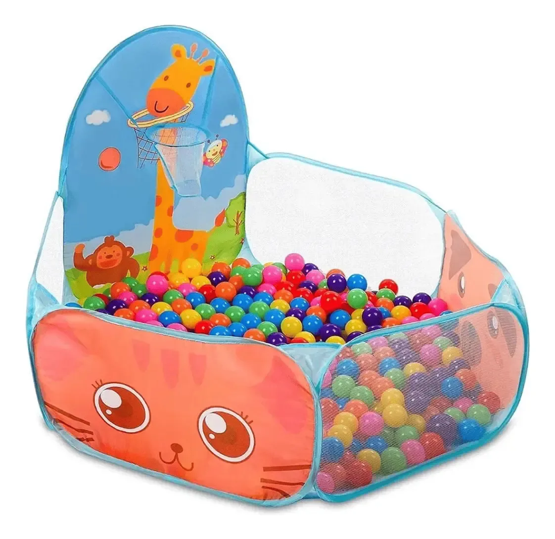 Piscina De Bolinhas Cesta Basquete Com 100 Bolinhas Infantil Cor Animais