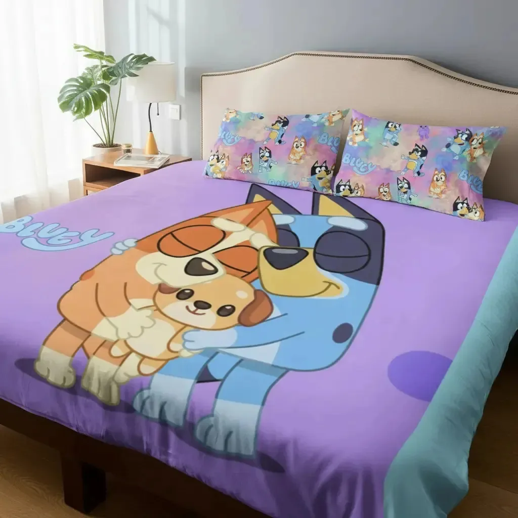 Roupa De Cama Lençol Casal Bluey E Bingo Lilás Bluey Roxo