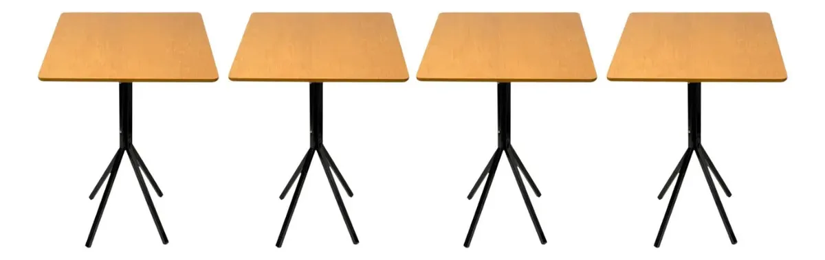 Kit 4 Mesas Estilo Bistro Reforçada C/ Tampo Quadrado 60cm Tampo Canela