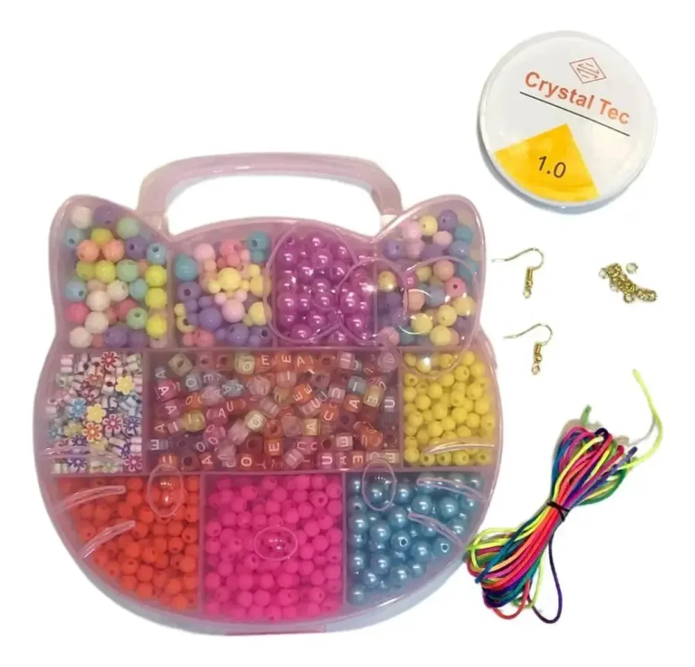 Kit Montagem Bijuterias Coloridas Miçangas Gatinha