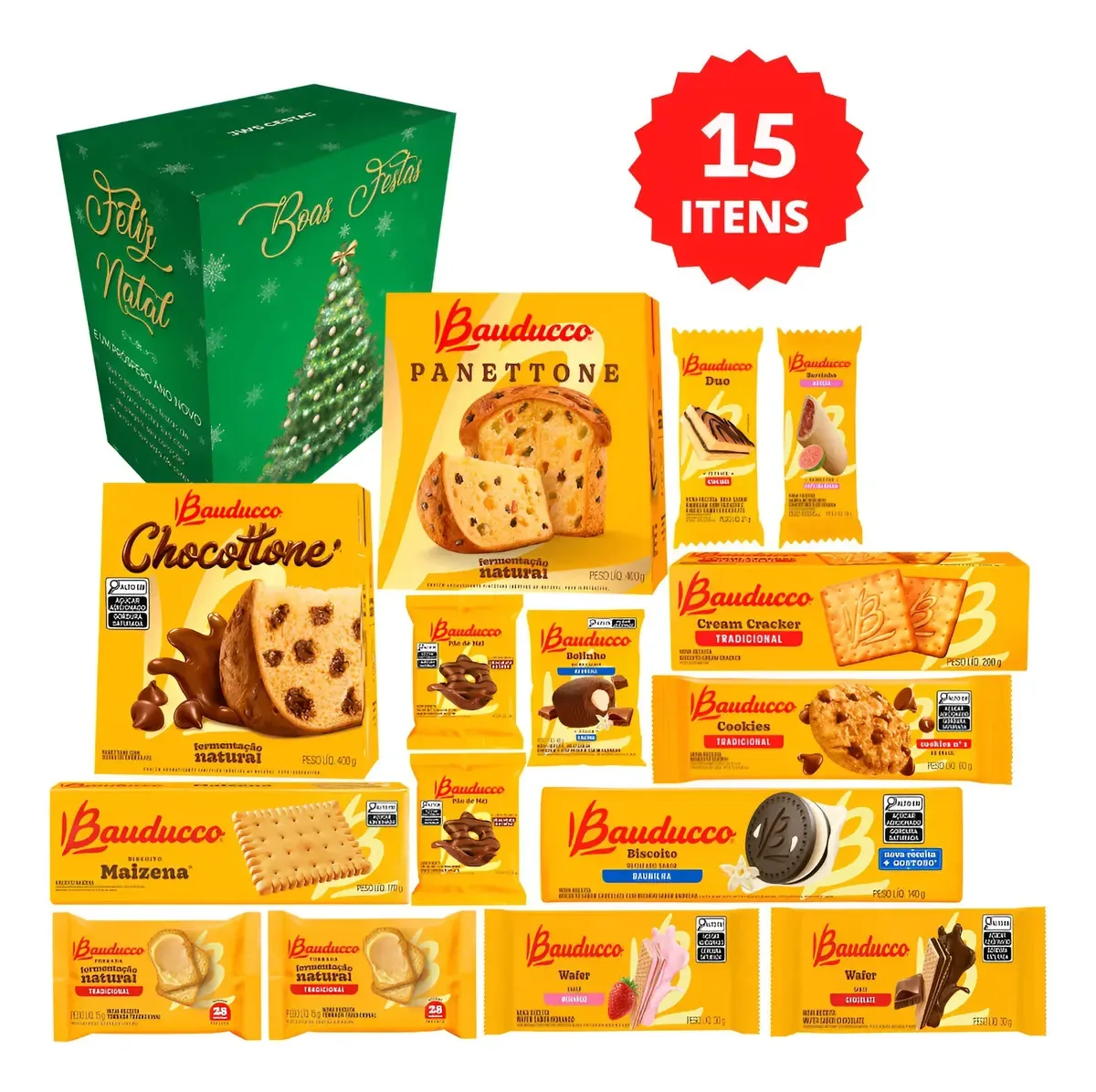Cesta De Natal Grande 15 Itens Bauducco Panetone E Chocotone