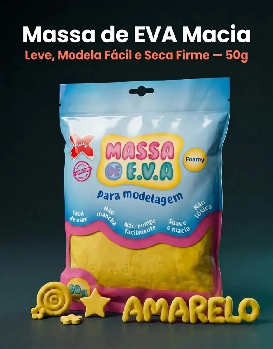 Massa De Eva Amarela 50g Massinha De Modelar Macia E Leve Foam Clay Para Artesanato Cosplay Biscuit Seca Firme Não Gruda