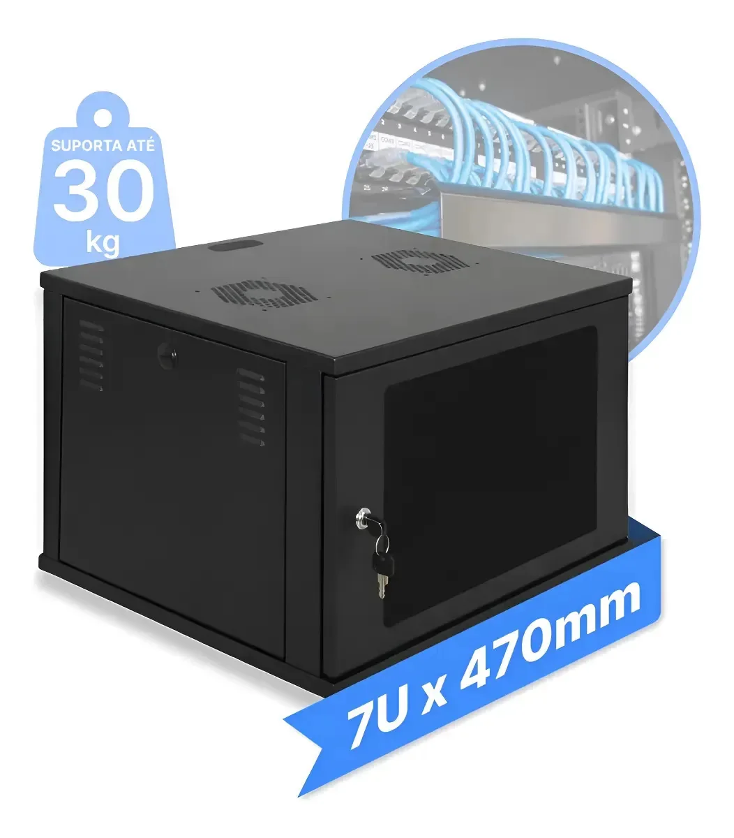 Mini Rack / Parede 19'' 7u X 470mm Desmontável Preto