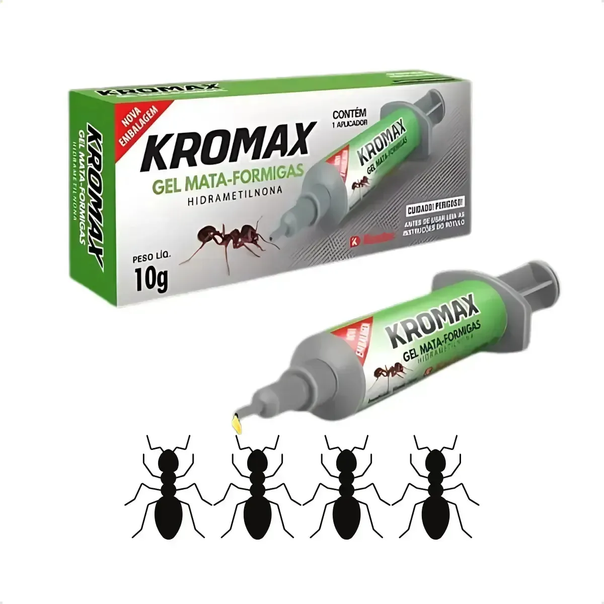 Gel Veneno Anti Formiga Mata Formigas Caseiras Kromax 10g Elimina Ninho Colônia Controle de Pragas Domésticas Fácil Aplicação Alta Eficácia