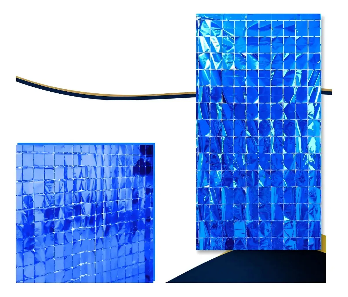 2 Cortinas Metalizadas Decoração Carnaval Aniversario Festa Cor Azul