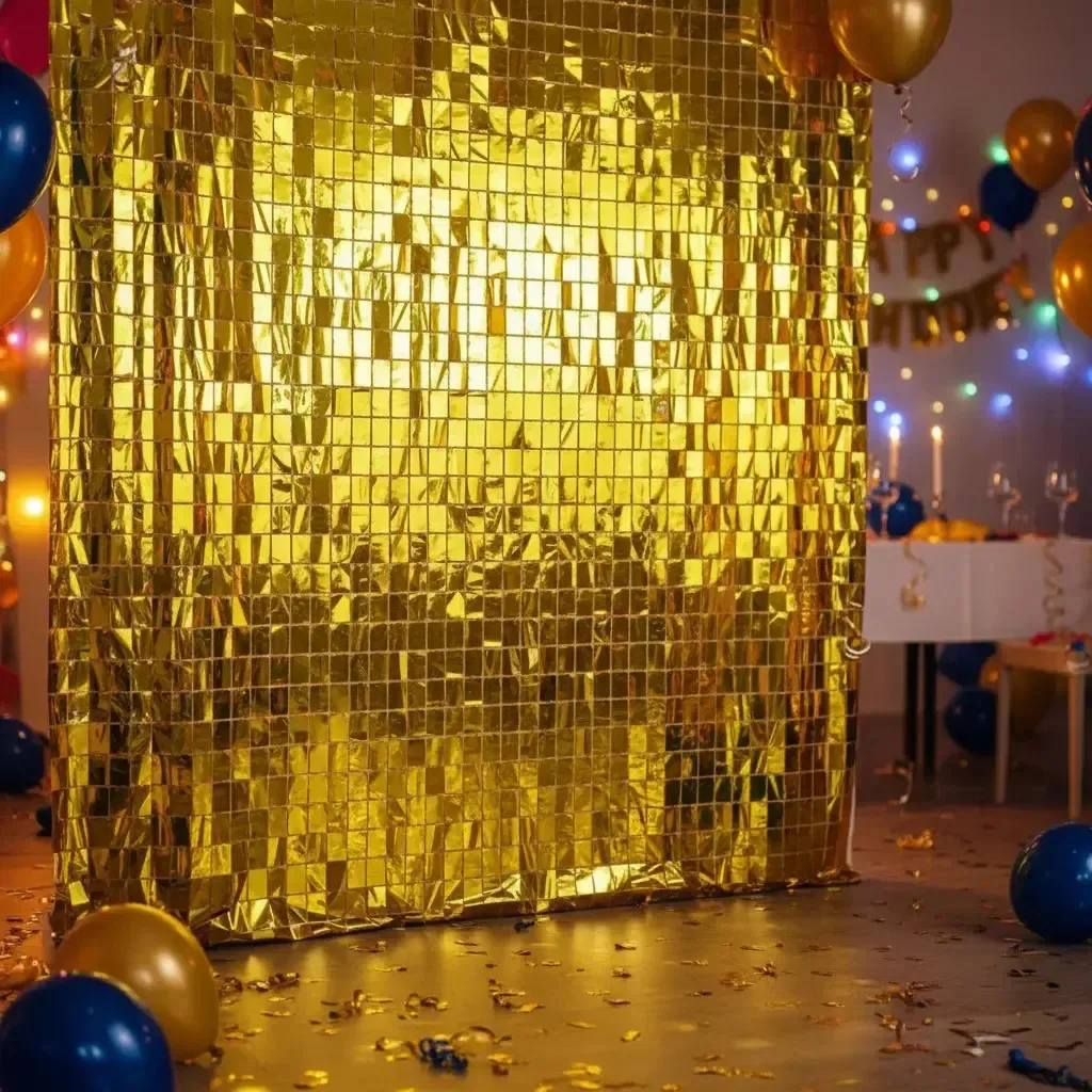 2 Cortinas Metalizadas Decoração Carnaval Aniversario Festa Cor Dourada