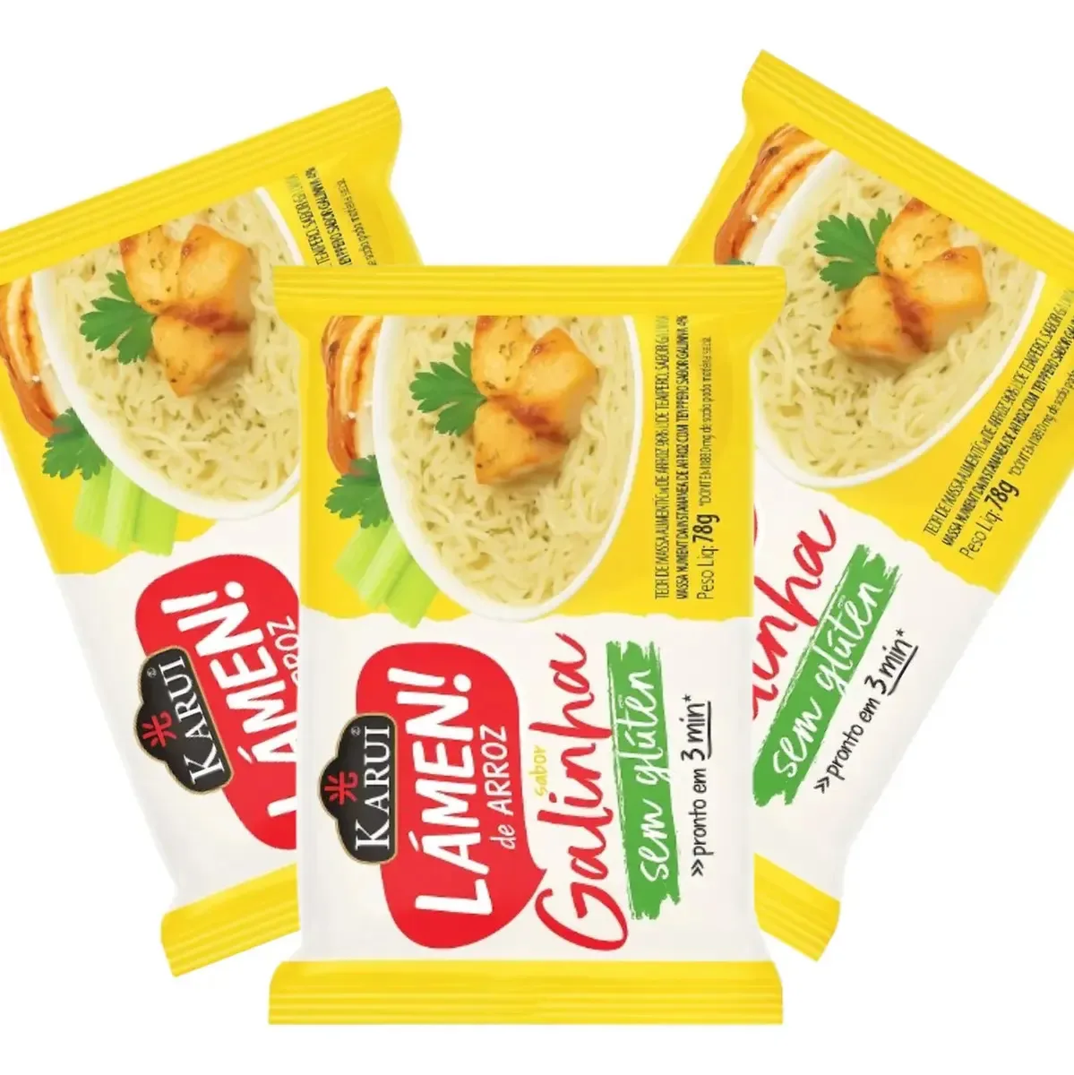 Kit 3 Lámen De Arroz Sem Glúten Karui Sabor Galinha 78g