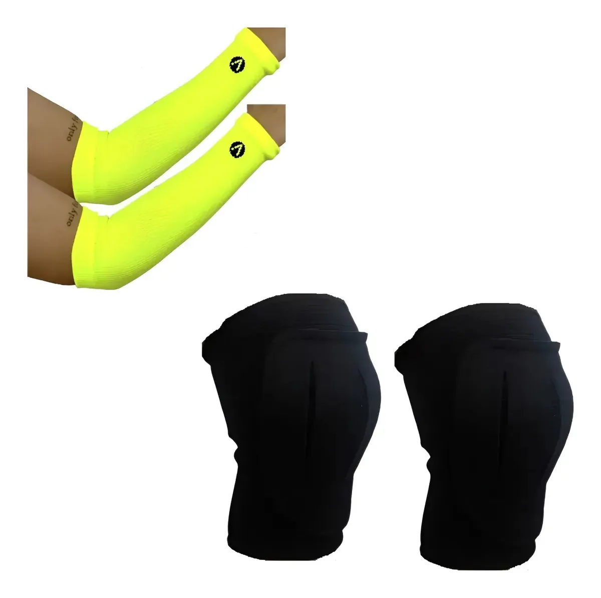 Kit Manguito Curto Para Volei E Joelheira Elástica C/ Feltro Cor Amarelo Tamanho G
