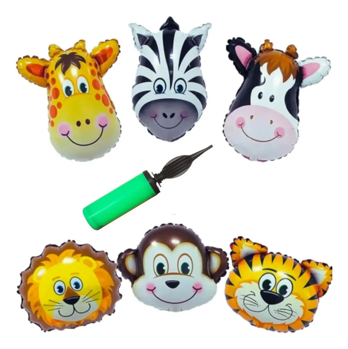 Kit 6 Balões Metalizados Animais + Bomba Para Encher Balão