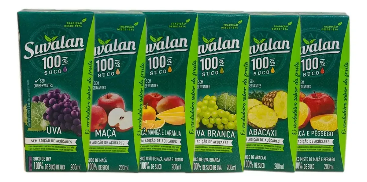 Kit 15 Sucos Suvalan 100% Naturais de Frutas, Sem Açúcar