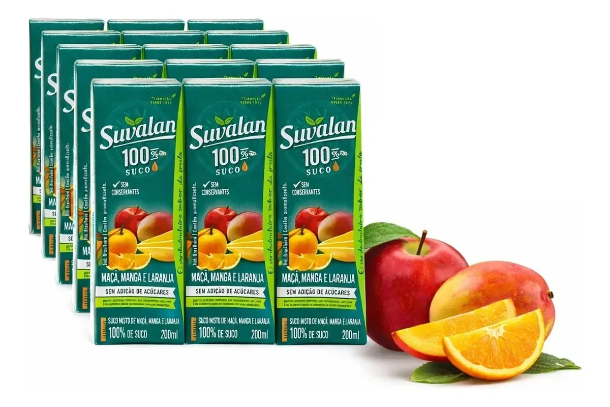 Kit 12 Sucos 200ml Sem Adição Açúcar Mix Maça Manga Laranja