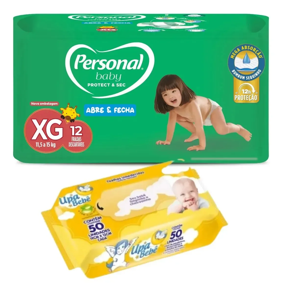Kit Bebê Fralda Personal Baby + Toalha Umedecida Upa 50 Un Xg - 11.5 Até 15 Kg