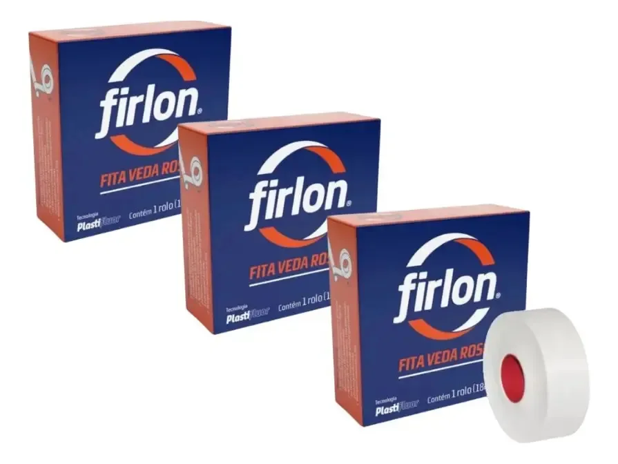 Kit 3 Fita Veda Rosca 18mm X 10 Metros Firlon Branco Branco