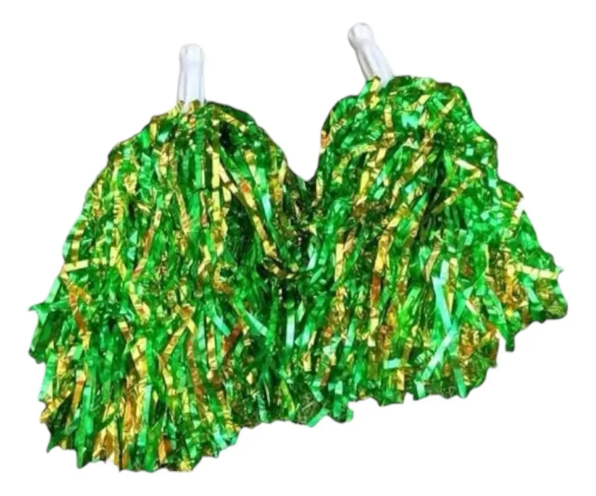 2 X Pompom Metalizado Verde E Amarelo Verde E Amarelo