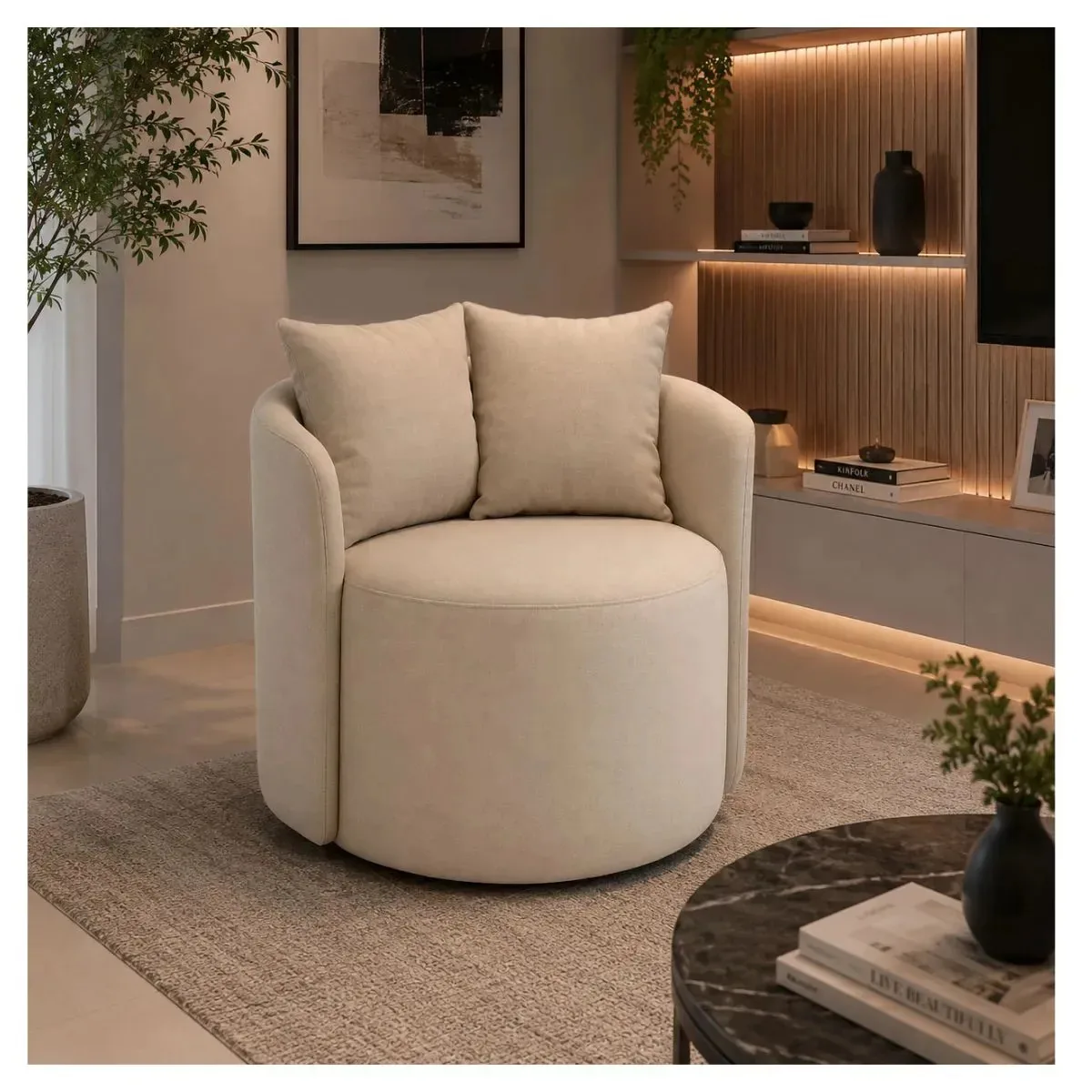 Puff Grecia Conforto Tecido Brim Sala Tv Salão De Beleza Compacto Elegante Leve Salão De Beleza Fotografia Bege