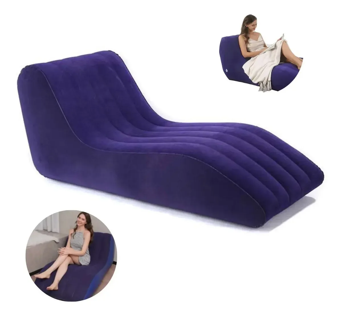 Divã Sofá Poltrona Inflável Conforto Leitura Puff Lounge Lux Azul