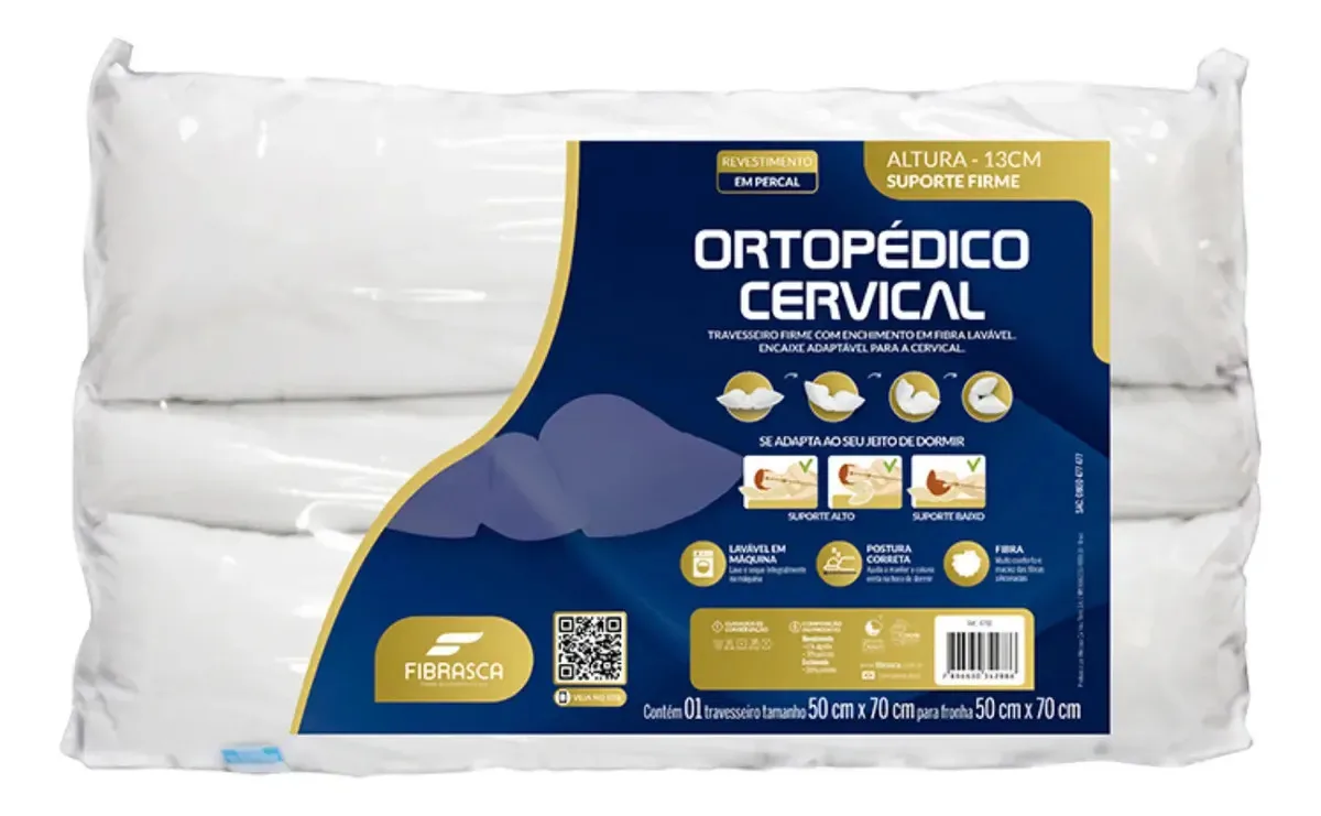 Travesseiro Cervical Ortopédico Alinhamento Coluna Fibrasca Branco