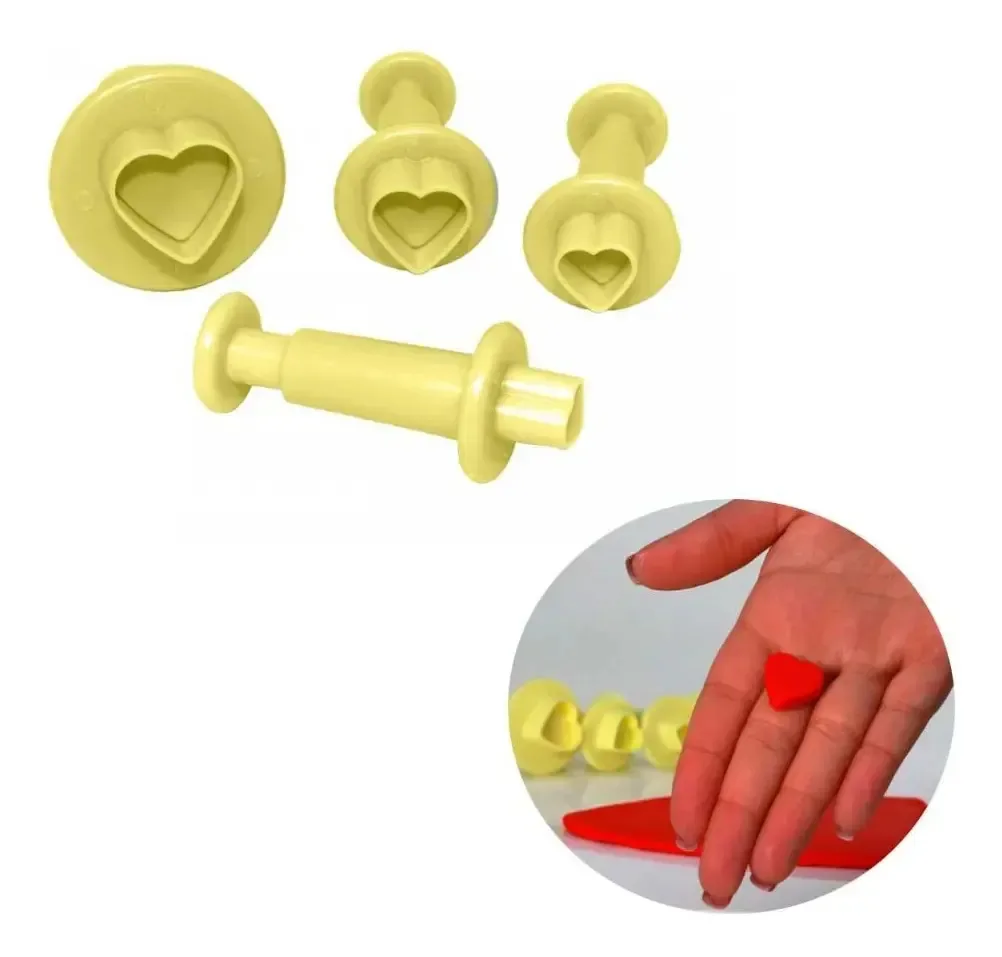 Kit Cortador Ejetor Coração Confeitaria 4 Peças - Bluestar