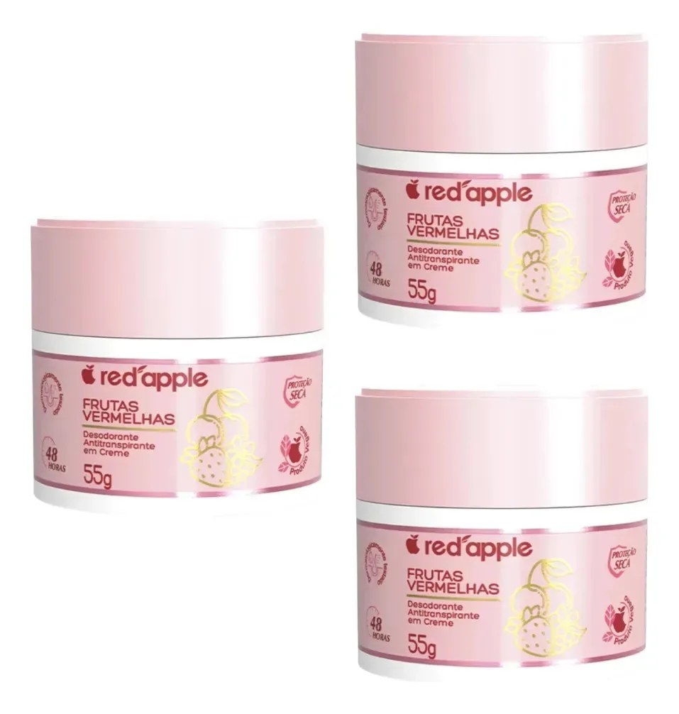Kit 3 Desodorantes Em Creme Frutas Vermelhas 55g Red Apple