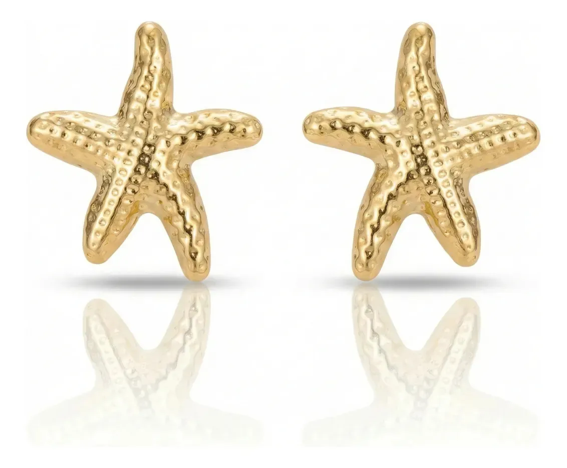 Brinco Estrela Do Mar Grande Banho Premium Ouro 18k