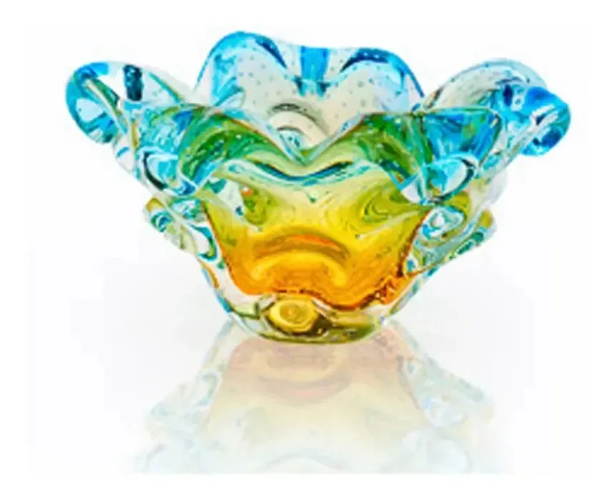 Centro De Mesa Em Cristal Murano Azul E Âmbar São Marcos