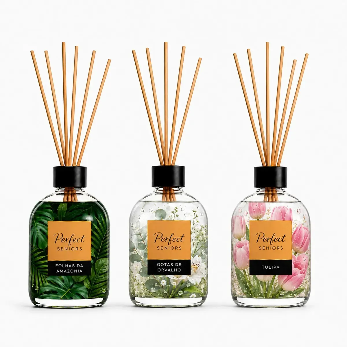 Kit 3 Difusores de Ambiente Premium para Casa e Escritório com Varetas de Bambu