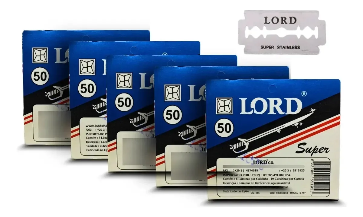 250 Lâminas Barbear Lord Saloon Super Inteira - 5 Cartelas