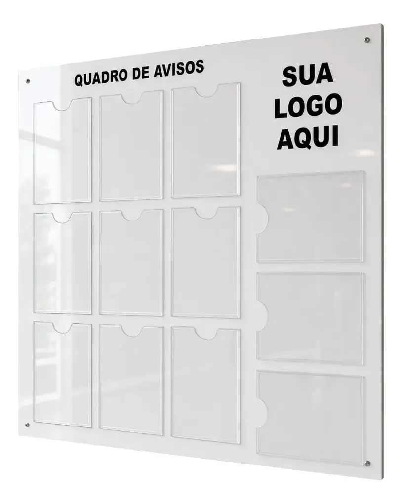 Quadro Avisos Gestão 12 Displays A4 Acm Branco Personalizado Branco