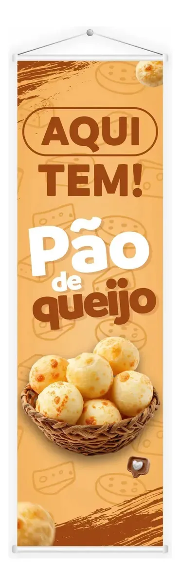 Banner Faixa Lona Aqui Tem Pão De Queijo Padaria 100x30