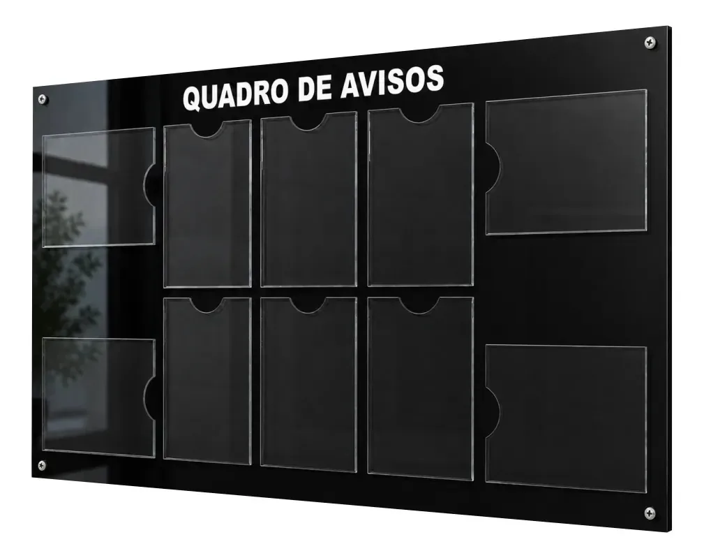 Quadro Avisos Gestão Dcexpress Mural Recados 10 Displays A4 Acm Preto