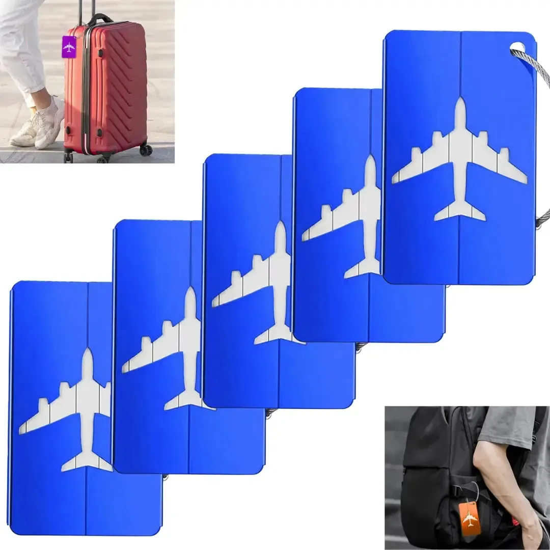 5 Tag Para Mala De Viagem Etiquetas Bagagem Identificação Cor Azul Avião