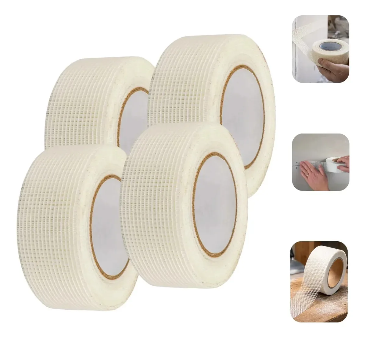 Kit 4 Fitas Telada Auto Adesiva P/ Drywall Gesso 5cm X 90m Branco