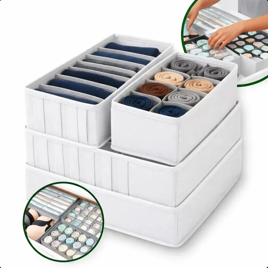 Kit 4 Organizadores Dobrável Divisória Colmeia Gaveta Roupa Cor Branco