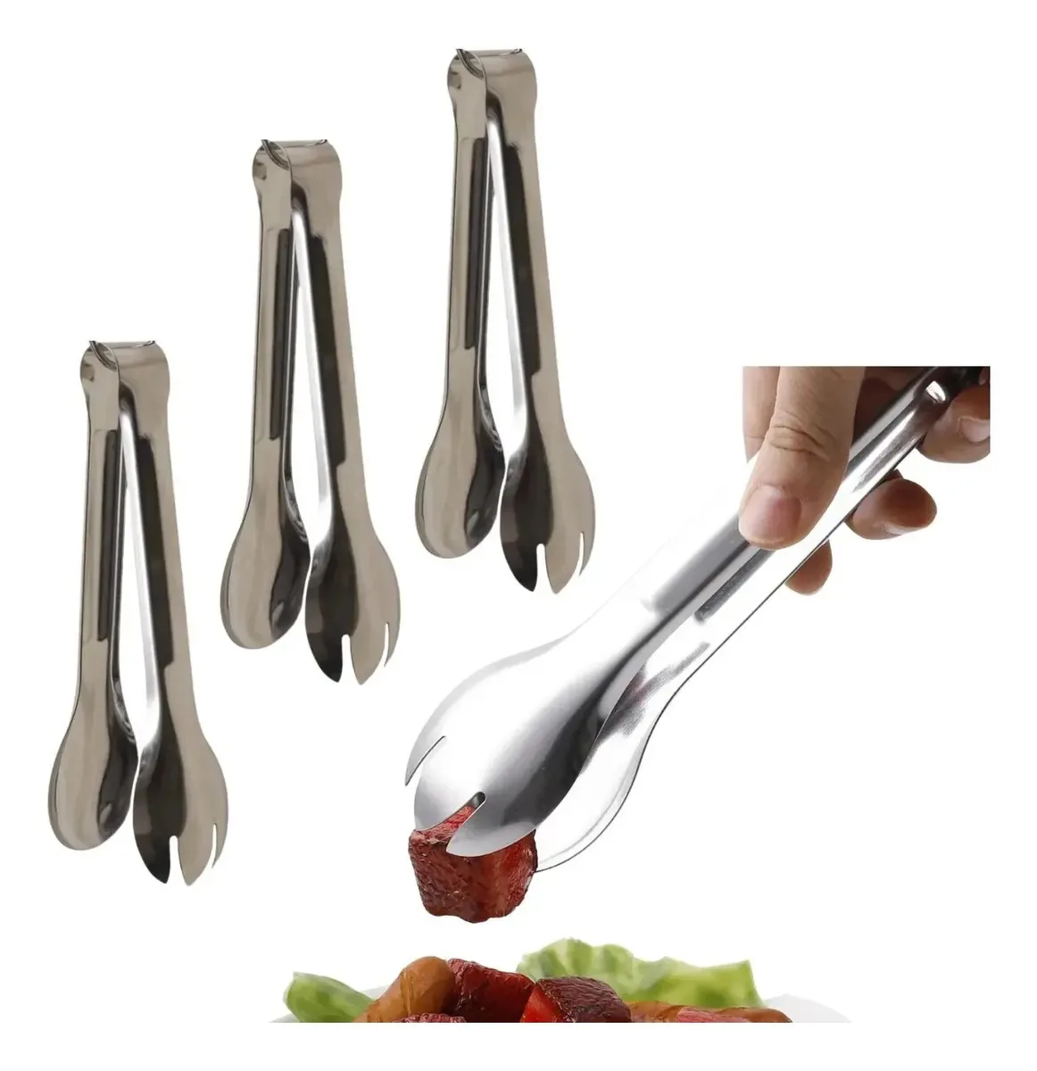 Kit 3 Pegador De Salada Inox Doces Salgados Massas Gourmet
