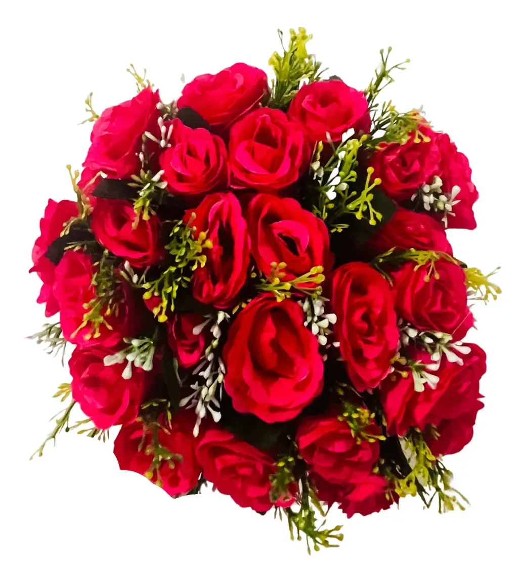 Buquê De Rosas Artificiais Vermelhas E Brancas Rosa-chiclete