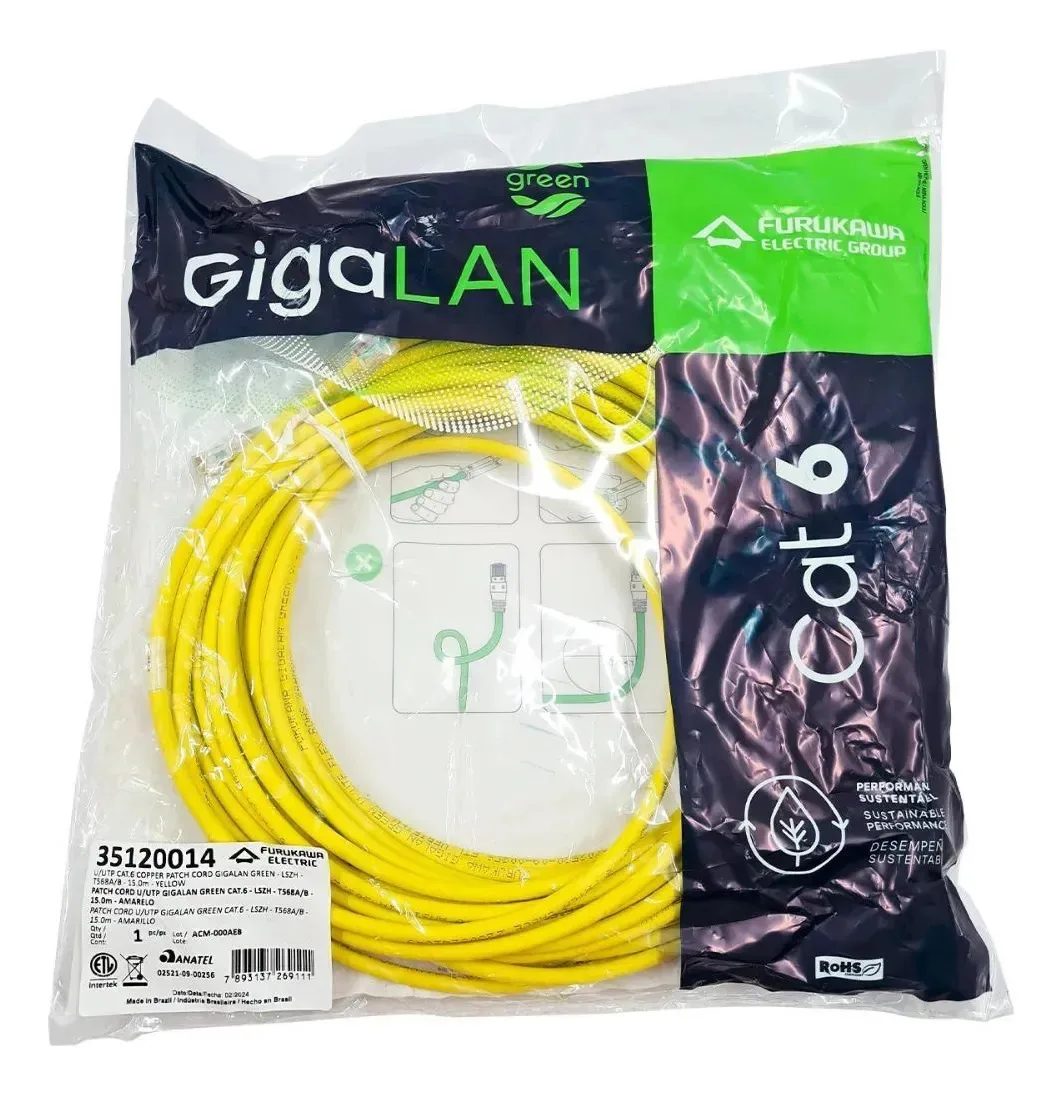Cabo de Rede CAT6 Furukawa de 25m, Amarelo e Cobre