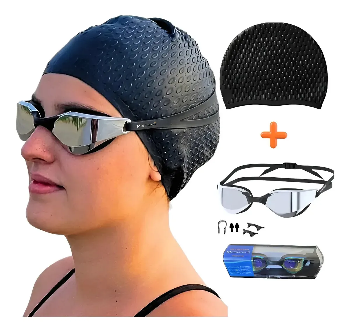 Óculos Natação Conjunto Mergulho Piscina Sport Mobilidadii Preto