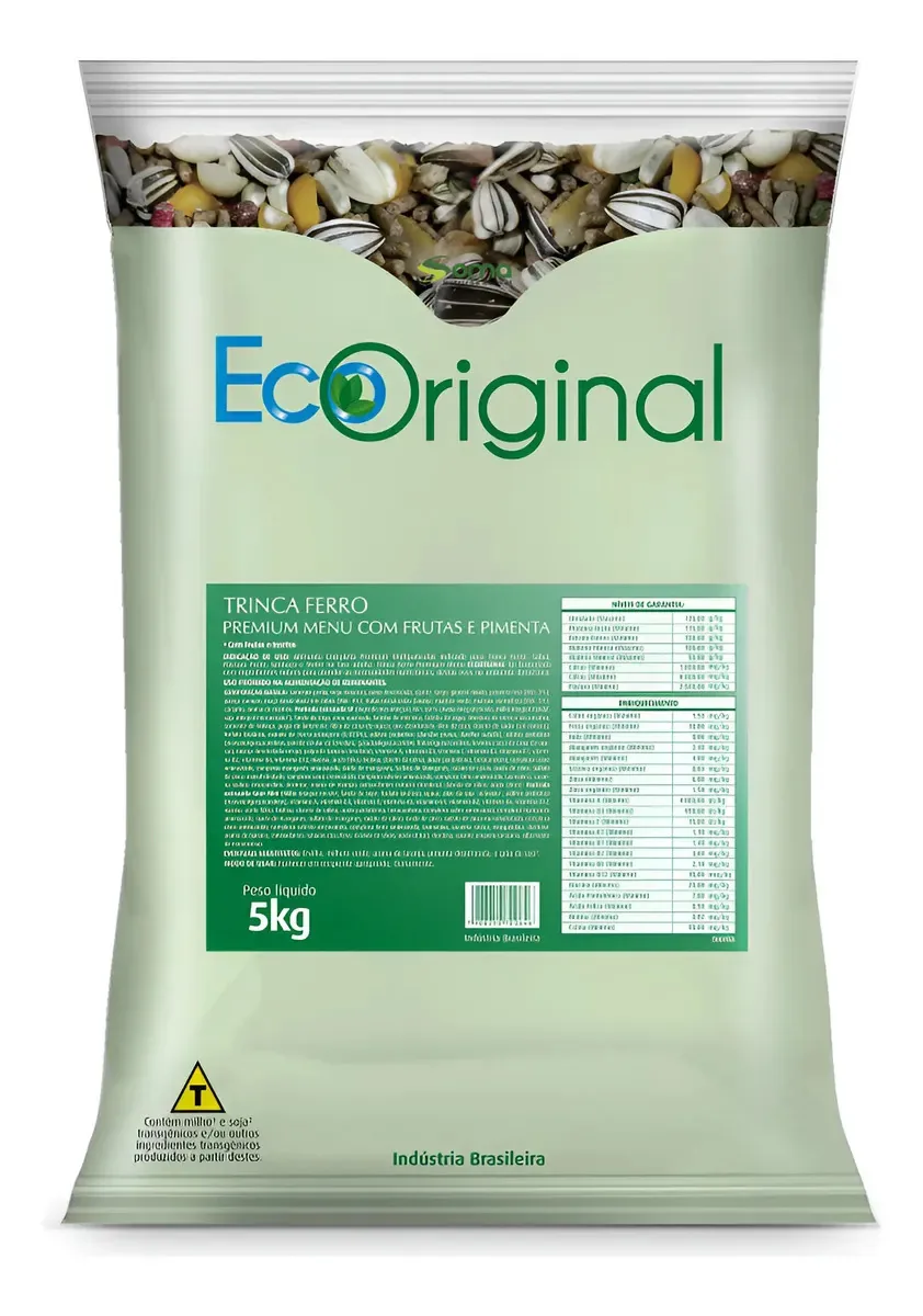 Mistura Ecoriginal Trinca Ferro Premium Menu 5kg- Frutas e Pimenta- Esquenta a aves- Canto e Fibra