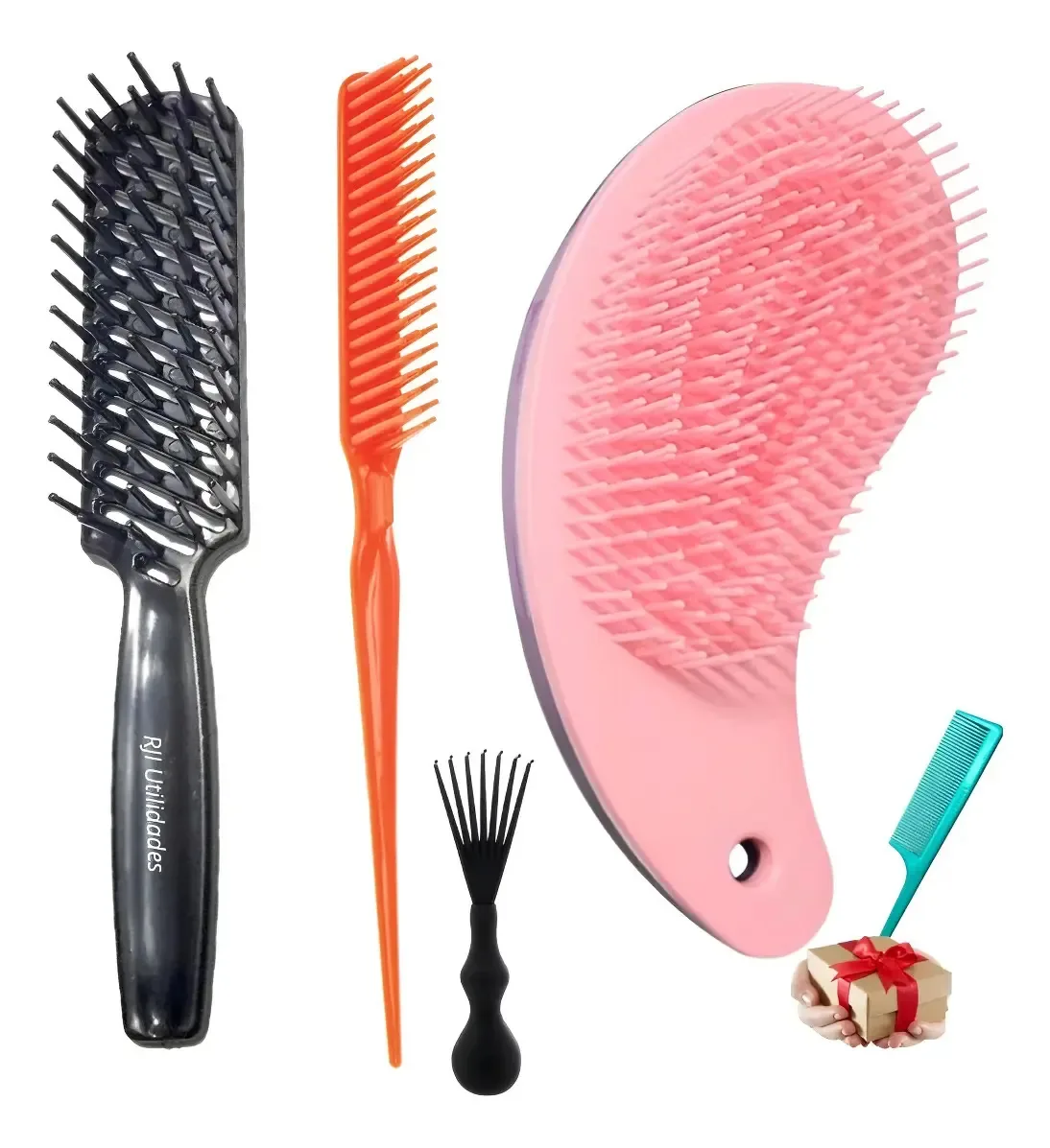 Kit Escovas e Pentes de Cabelo Profissional para Fitagem e Desembaraço