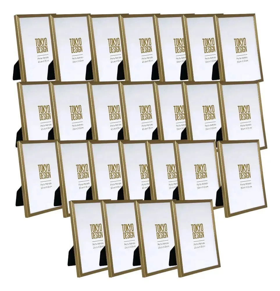 Kit 25 Porta Retratos 10x15 De Aço Inox E Vidro Luxe Cor Dourado Fino