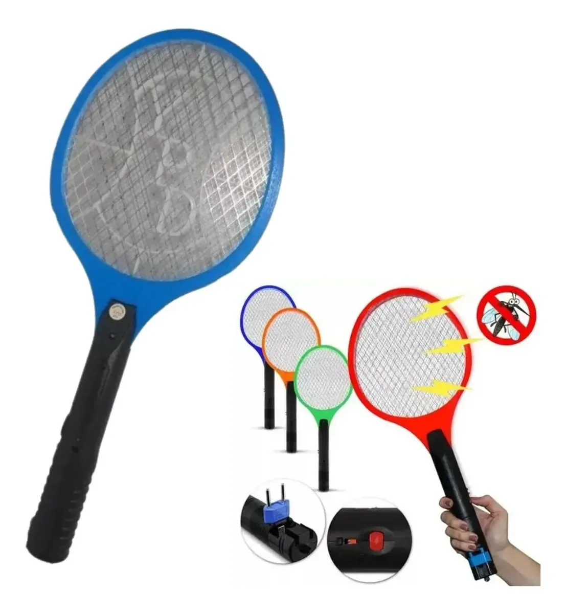 Raquete Mata Mosca Elétrica Proteção Contra Insetos Colorida