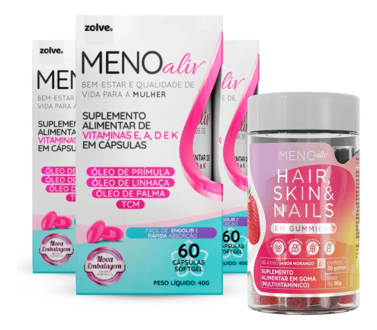 3pt Meno Aliv + 1pt Hair Skin Nails - Beleza E Bem-estar Sem Sabor