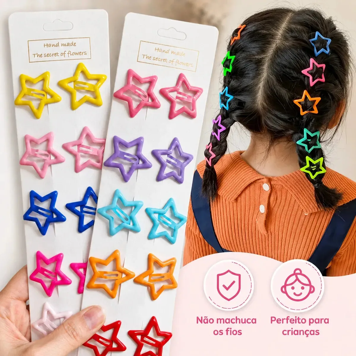 50Unid Presilhas Estrela Colorida Tic Tac Cores Sortidas Infantil Prendedores Cabelo Menina Grampos Estrelinhas Clip Xuxinha 50 Unidades