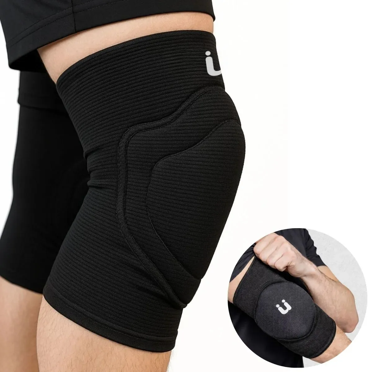 Kit Joelheira + Cotoveleira Profissional Indoor Seleção Para Goleiro Futsal Futebol Handebol Joelheira E Cotoveleira Vôlei Premium Reforçada Elástica Treino Quadra Campo Cor Preto Tamanho G