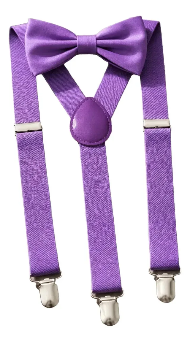 Kit Suspensório Adulto + Gravata Borboleta Várias Cores Lavanda