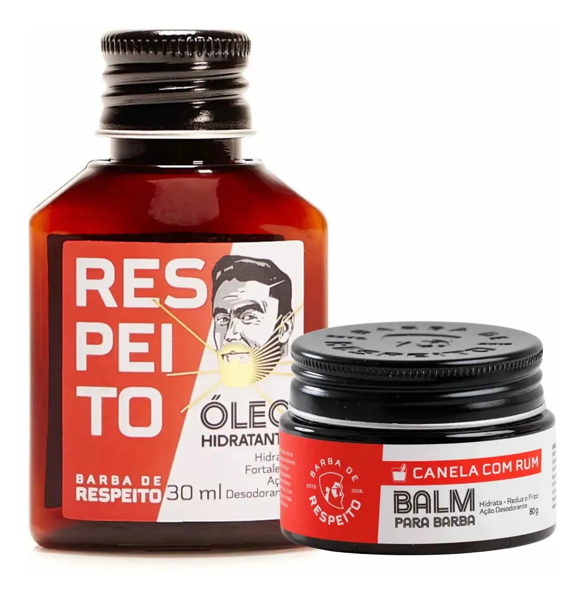 Kit Barba De Respeito Canela E Rum Óleo Balm Efeito Molhado
