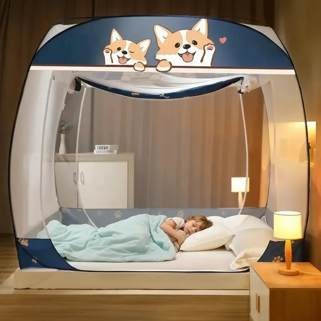 Mosquiteiro Solteiro OHTÉ Portátil com Design Corgi Sorridente