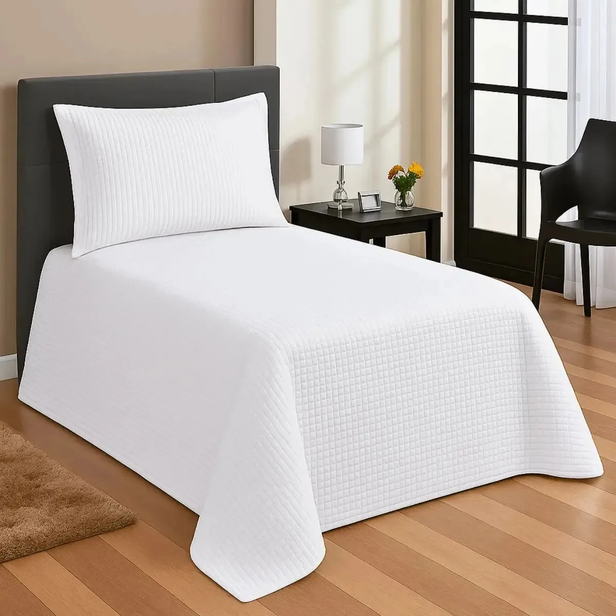 Colcha Cobre Leito Jogo Roupa Cama Solteiro 2 Pçs Simples Branco Lisa