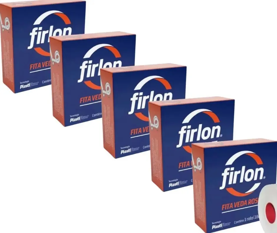 Kit 5 Fitas Veda Rosca Firlon Brancas de 18mm x 10 Metros