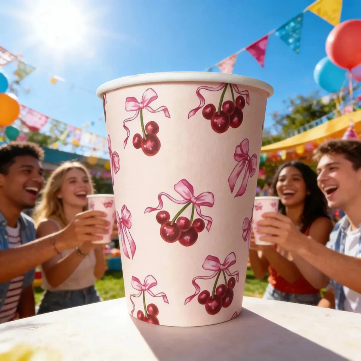 Copos Descartáveis Festa Gugalu 266ml Luxo Cereja Rosa-chiclete